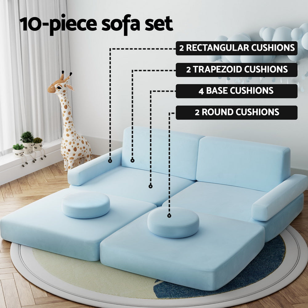 Marlook Sofa Bed 2 Seater Kid DIY Play Couch Velvet Blue