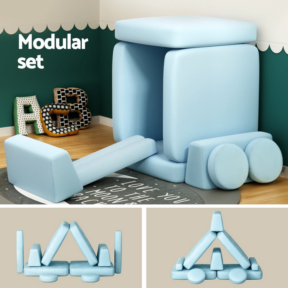 Marlook Sofa Bed 2 Seater Kid DIY Play Couch Velvet Blue