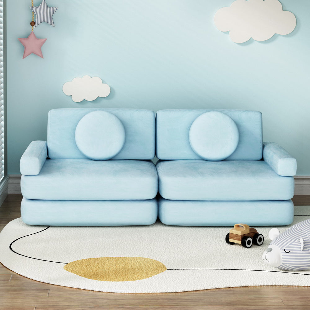 Marlook Sofa Bed 2 Seater Kid DIY Play Couch Velvet Blue