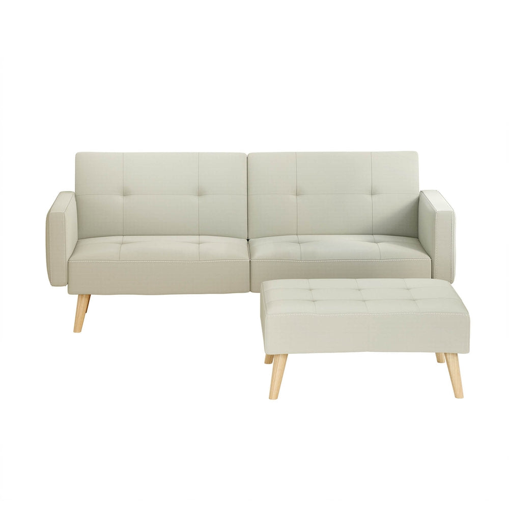 Marlook Sofa Bed Ottoman 3 Seater Beige Faux Linen