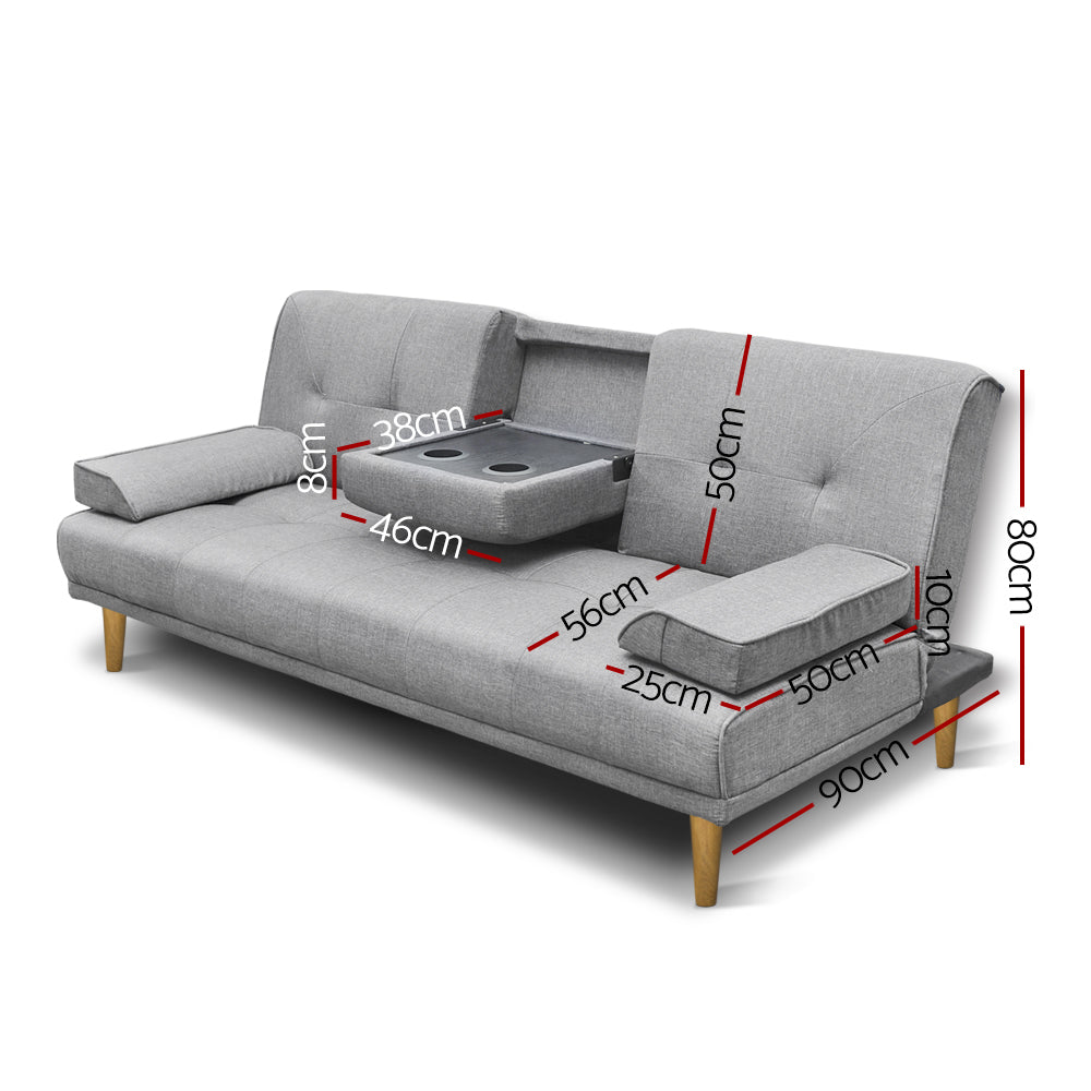 Marlook Sofa Bed 188CM Grey Faux Linen