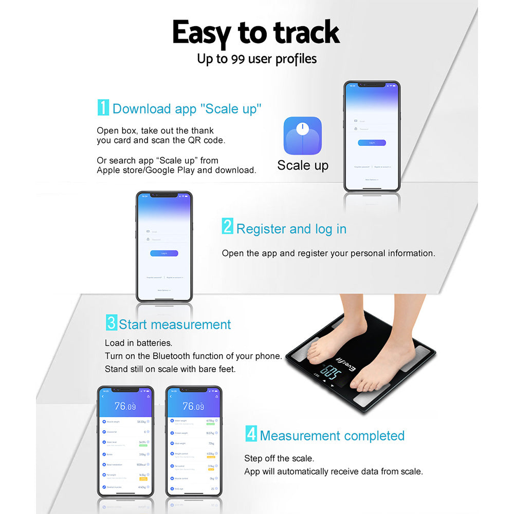 Marlook Body Fat Bathroom Scale Weighing Wireless Bluetooth Gym 180KG