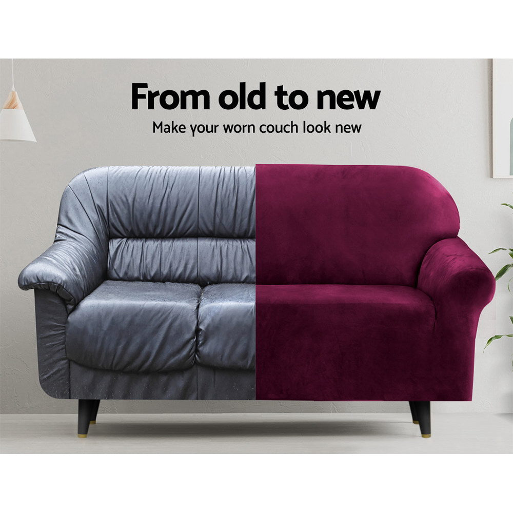 Marlook Sofa Cover Couch Covers 1 Seater Velvet Ruby Red
