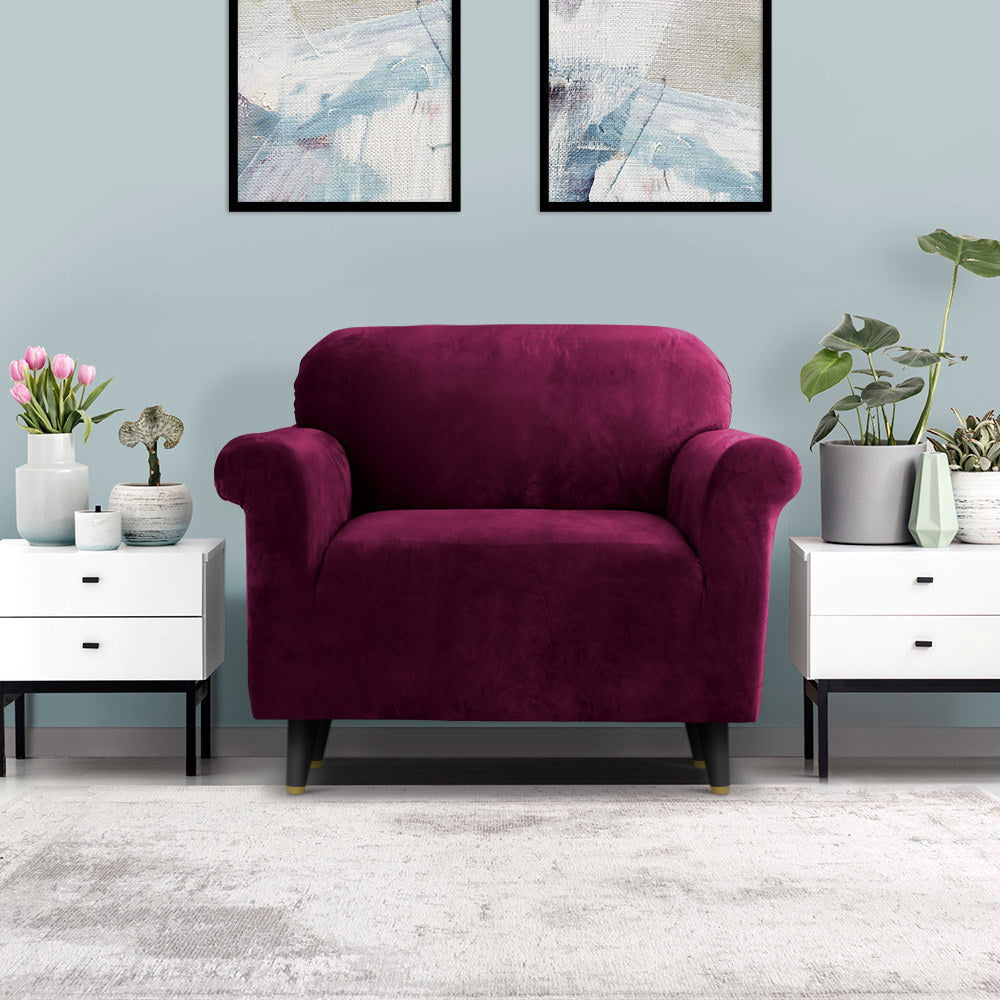 Marlook Sofa Cover Couch Covers 1 Seater Velvet Ruby Red