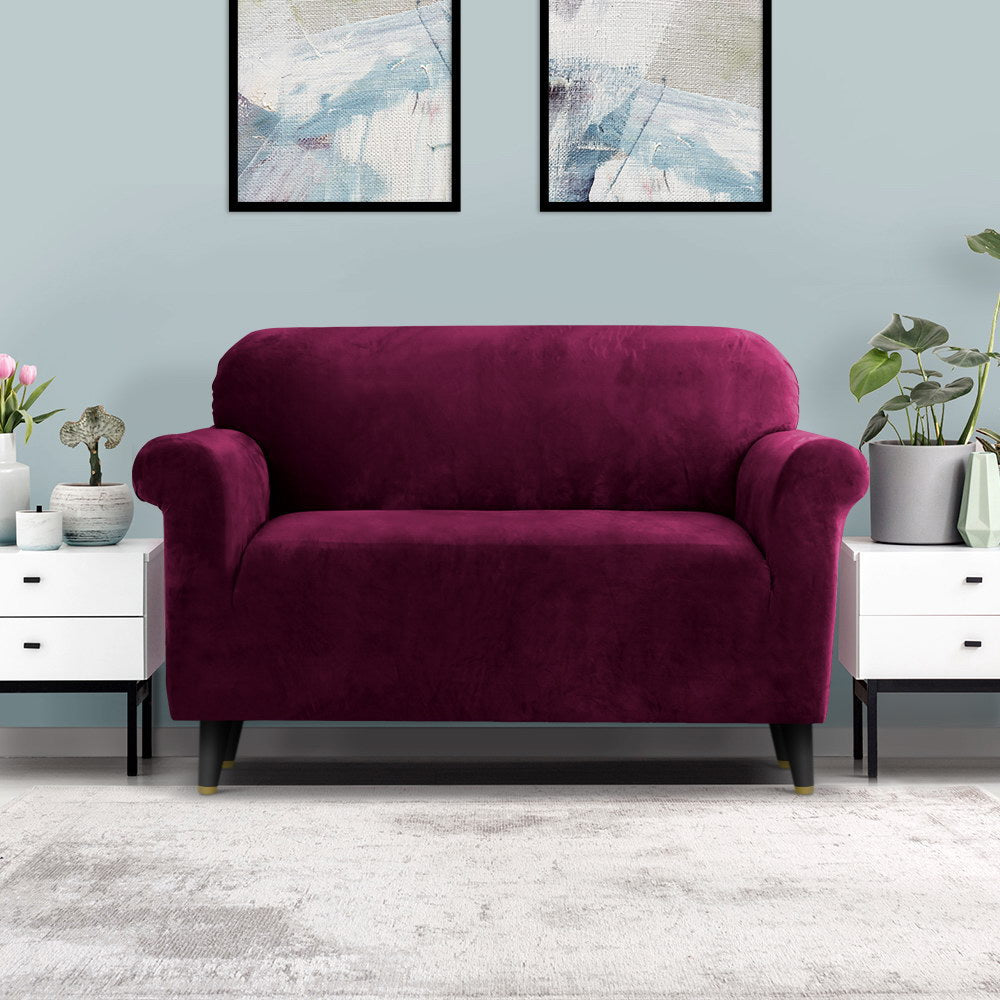 Marlook Sofa Cover Couch Covers 2 Seater Velvet Ruby Red
