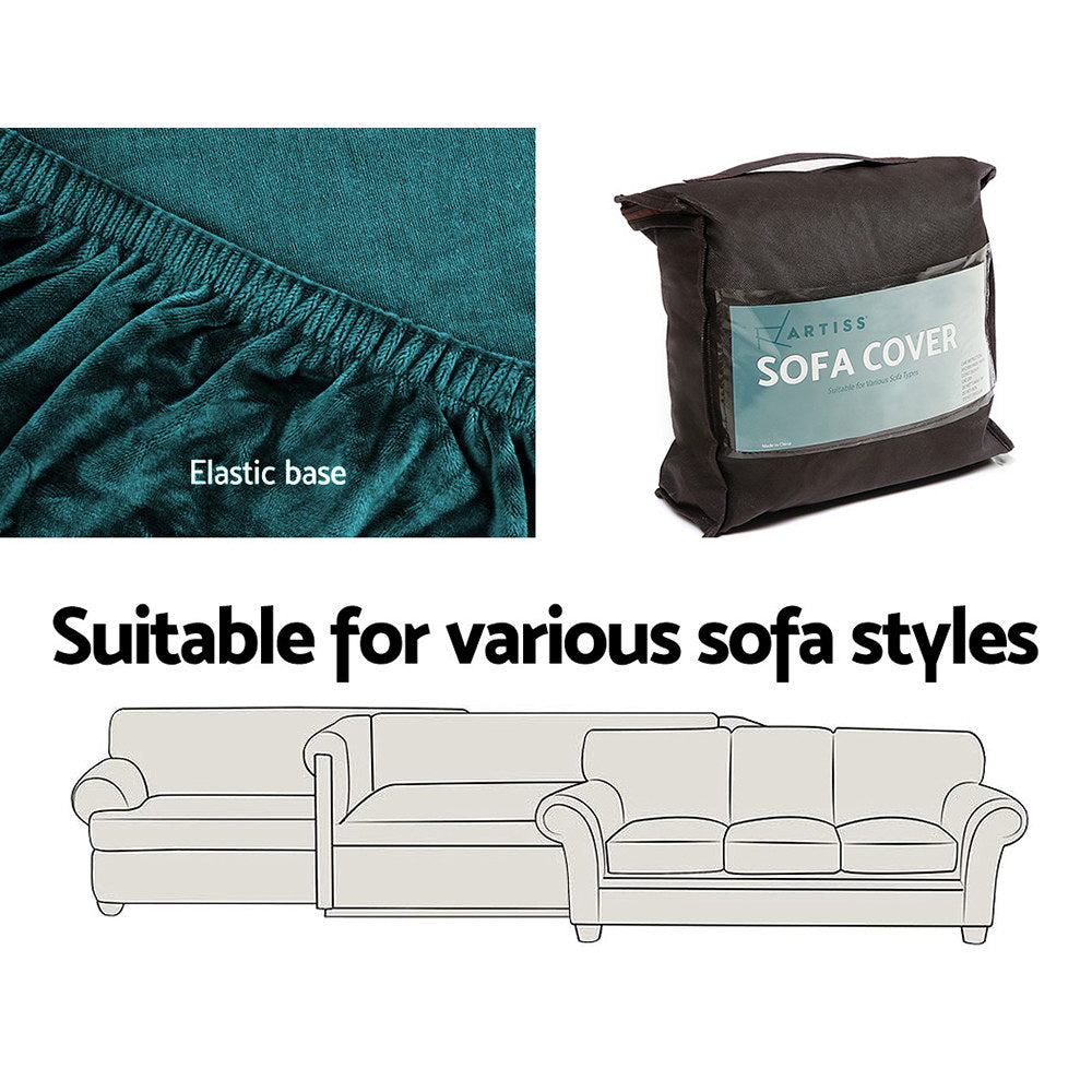Marlook Sofa Cover Couch Covers 4 Seater Velvet Agate Green