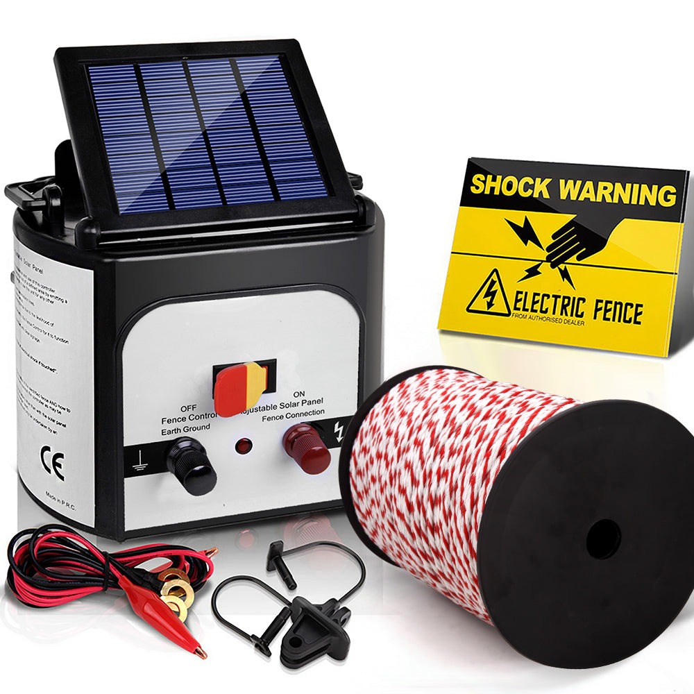 Marlook Fence Energiser 8KM Solar Powered Electric 500M Poly Rope