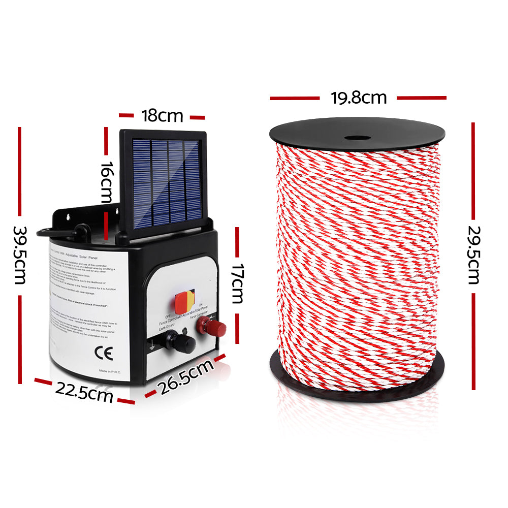 Marlook Fence Energiser 8KM Solar Powered Electric 500M Poly Rope