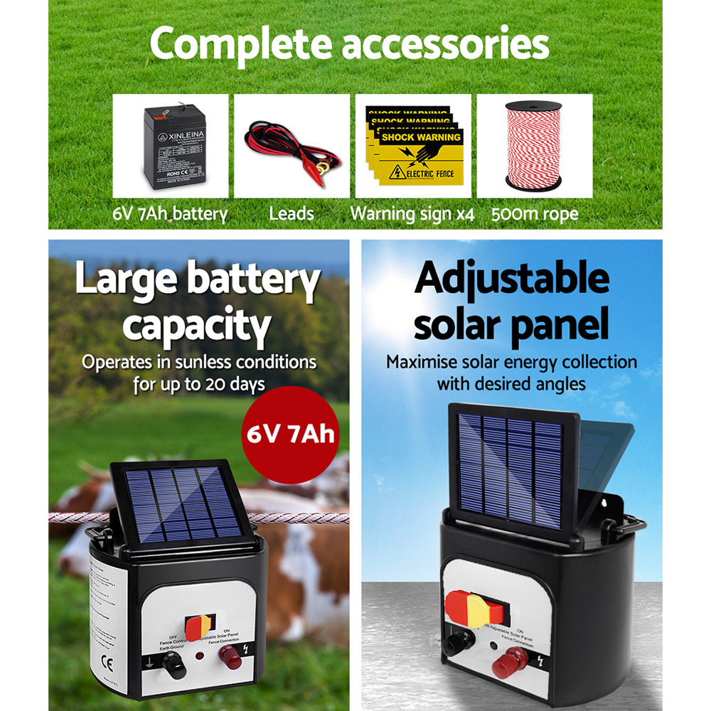 Marlook Fence Energiser 8KM Solar Powered Electric 500M Poly Rope