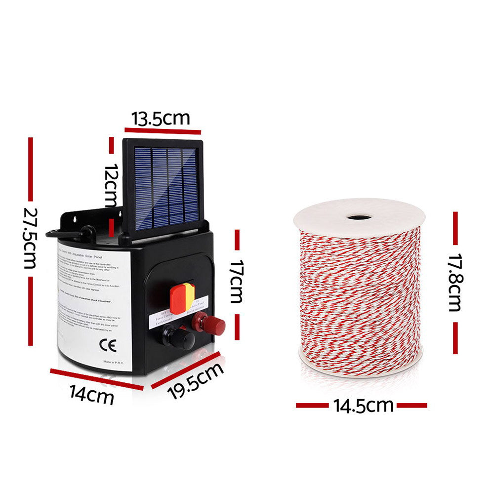Marlook Fence Energiser 3KM Solar Powered Electric 500M Poly Wire Insulator