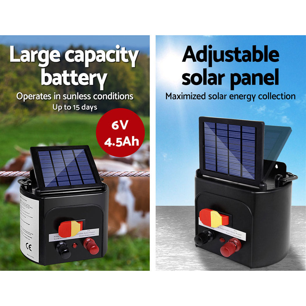 Marlook Fence Energiser 3KM Solar Powered 0.1J Electric Fencing Charger