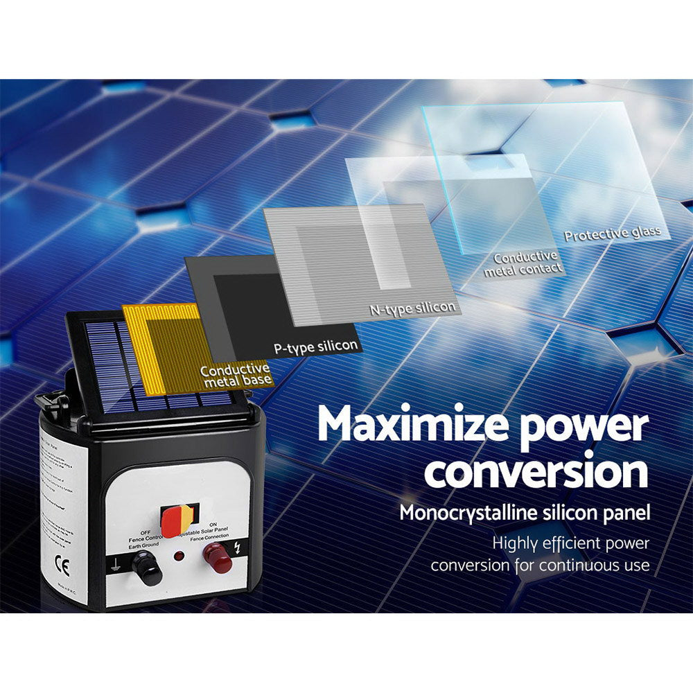 Marlook Fence Energiser 8KM Solar Powered 0.3J Electric Fencing Charger