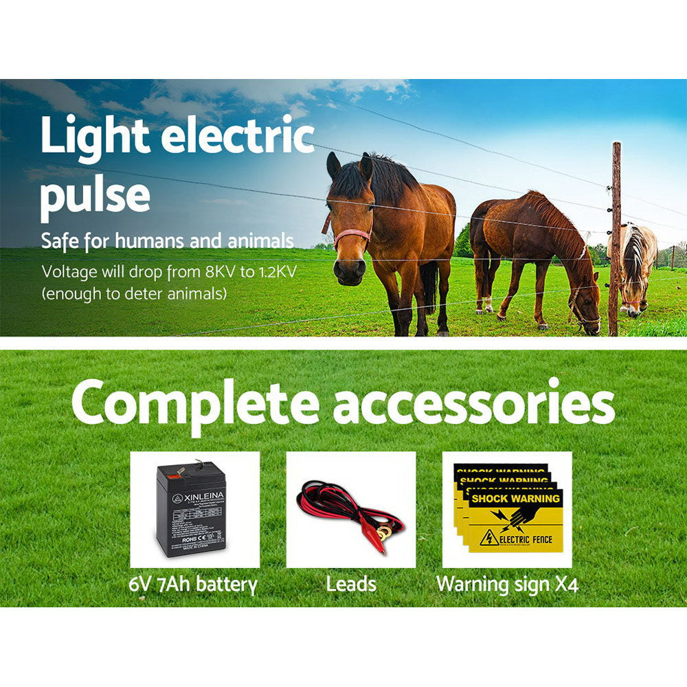 Marlook Fence Energiser 8KM Solar Powered 0.3J Electric Fencing Charger