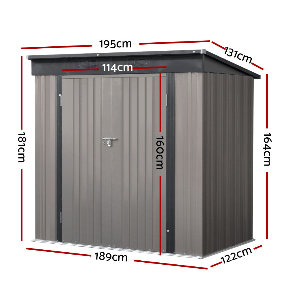Marlook Garden Shed 1.95x1.31M Sheds Outdoor Storage Steel Workshop House Tool Double Door