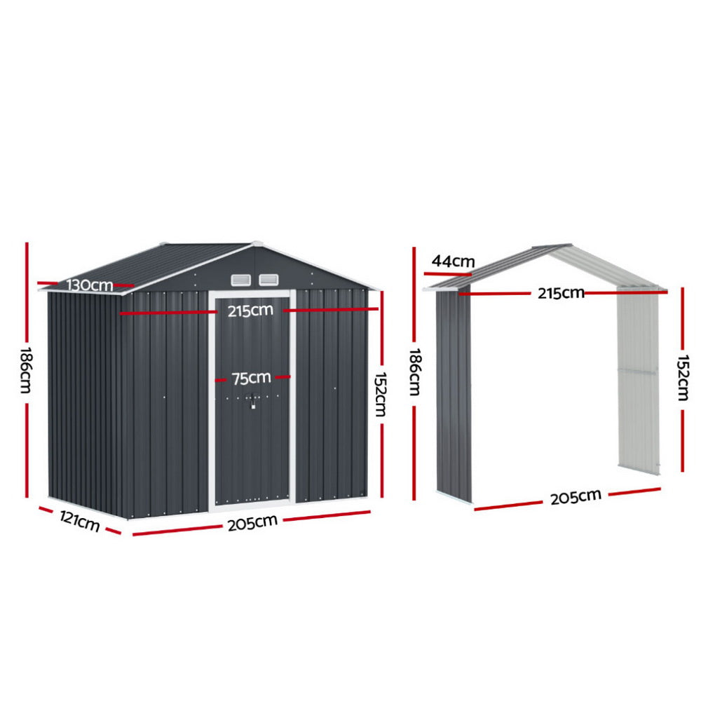 Marlook Garden Shed Outdoor Storage 2.15x1.74M Tool Workshop House w/Extension Kit