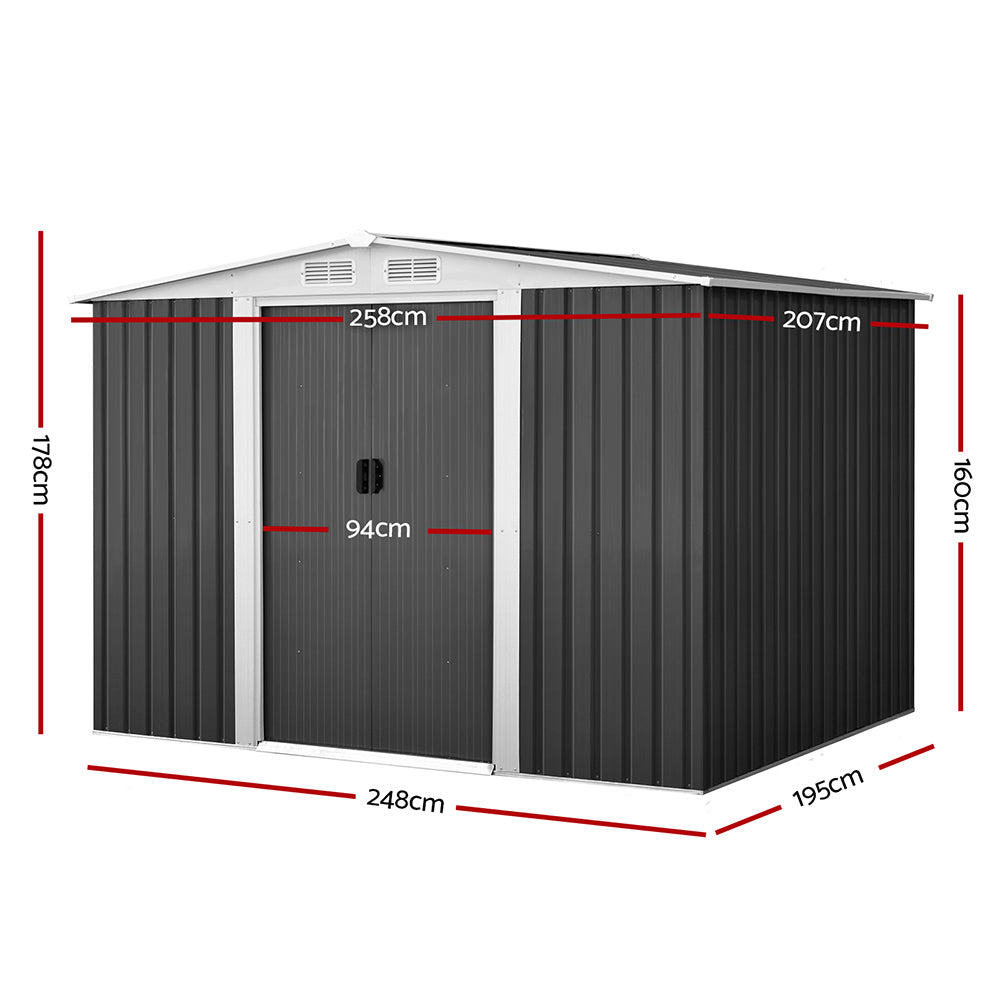 Marlook Garden Shed 2.58x2.07M Sheds Outdoor Storage Workshop Metal Shelter Sliding Door