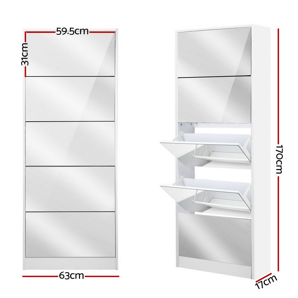 Marlook Shoe Rack Cabinet Mirror 25 Pairs White