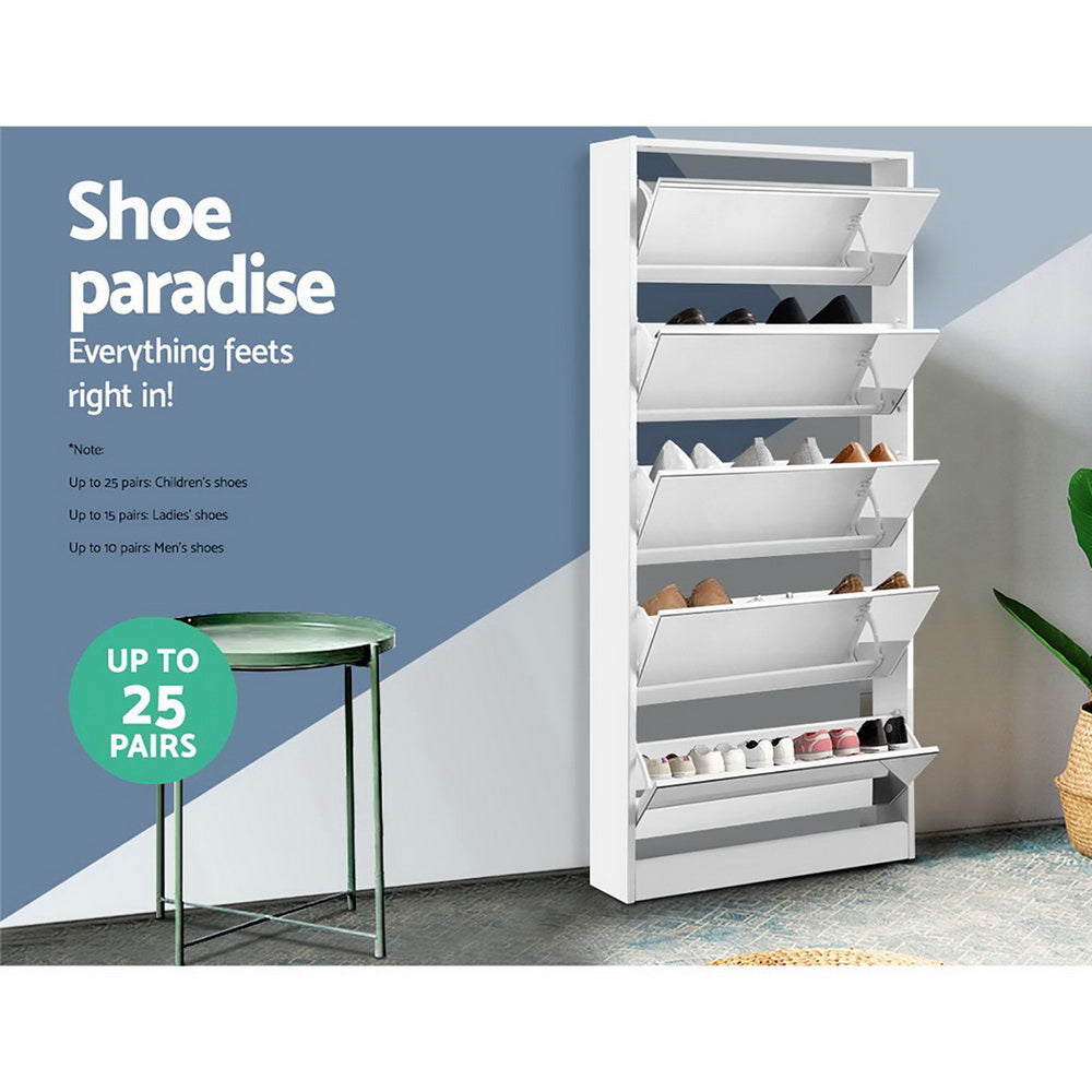 Marlook Shoe Rack Cabinet Mirror 25 Pairs White