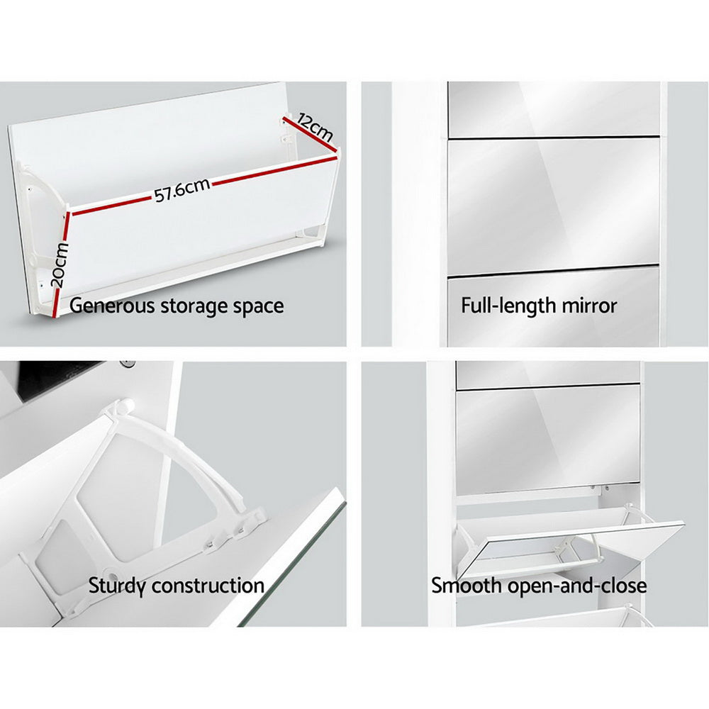 Marlook Shoe Rack Cabinet Mirror 25 Pairs White