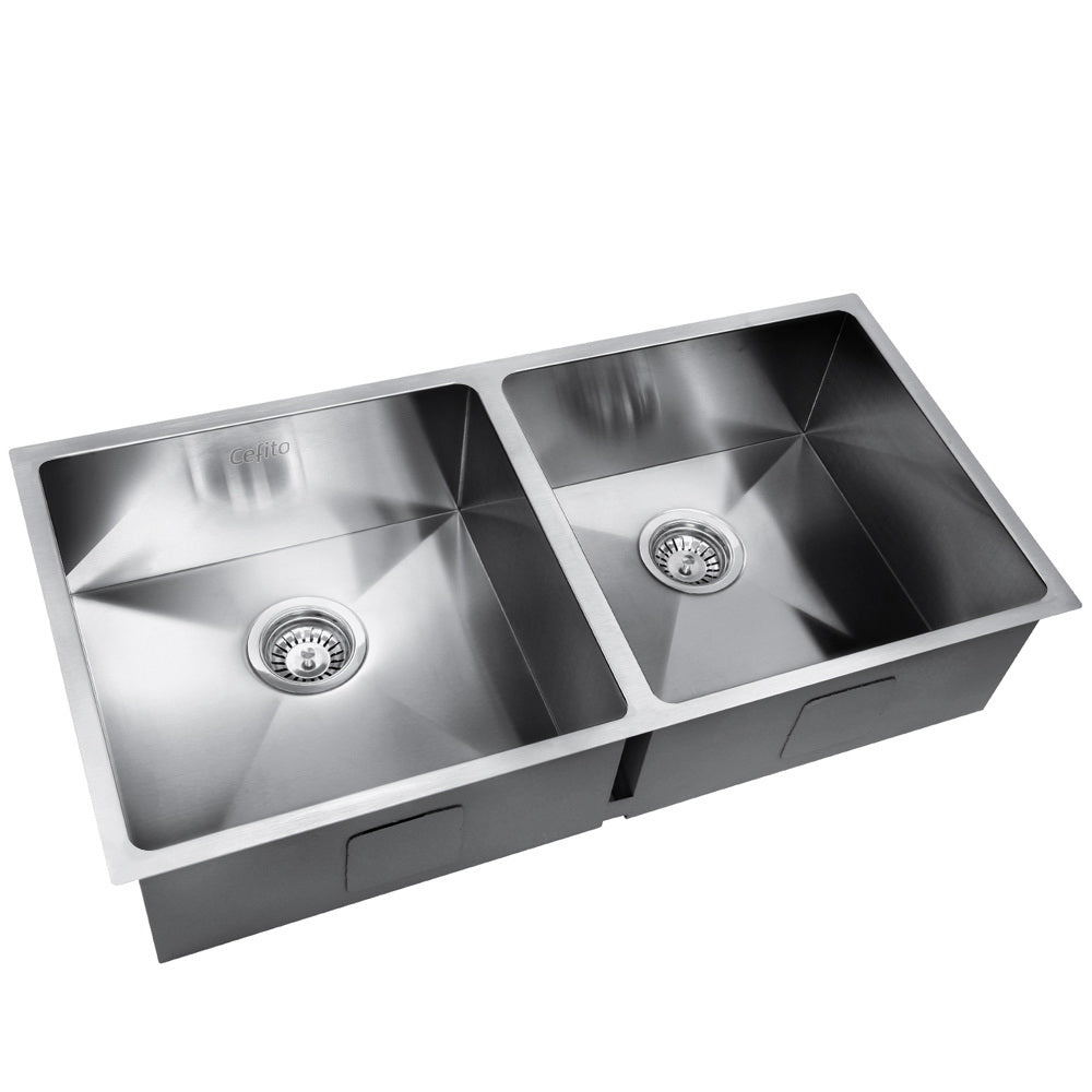 Marlook Kitchen Sink 86X44CM Stainless Steel Basin Double Bowl Laundry Silver