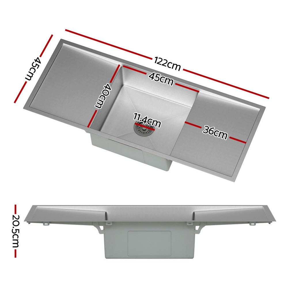 Marlook Kitchen Sink Basin Stainless Steel Under/Top/Flush Mount Bowl 122X45CM