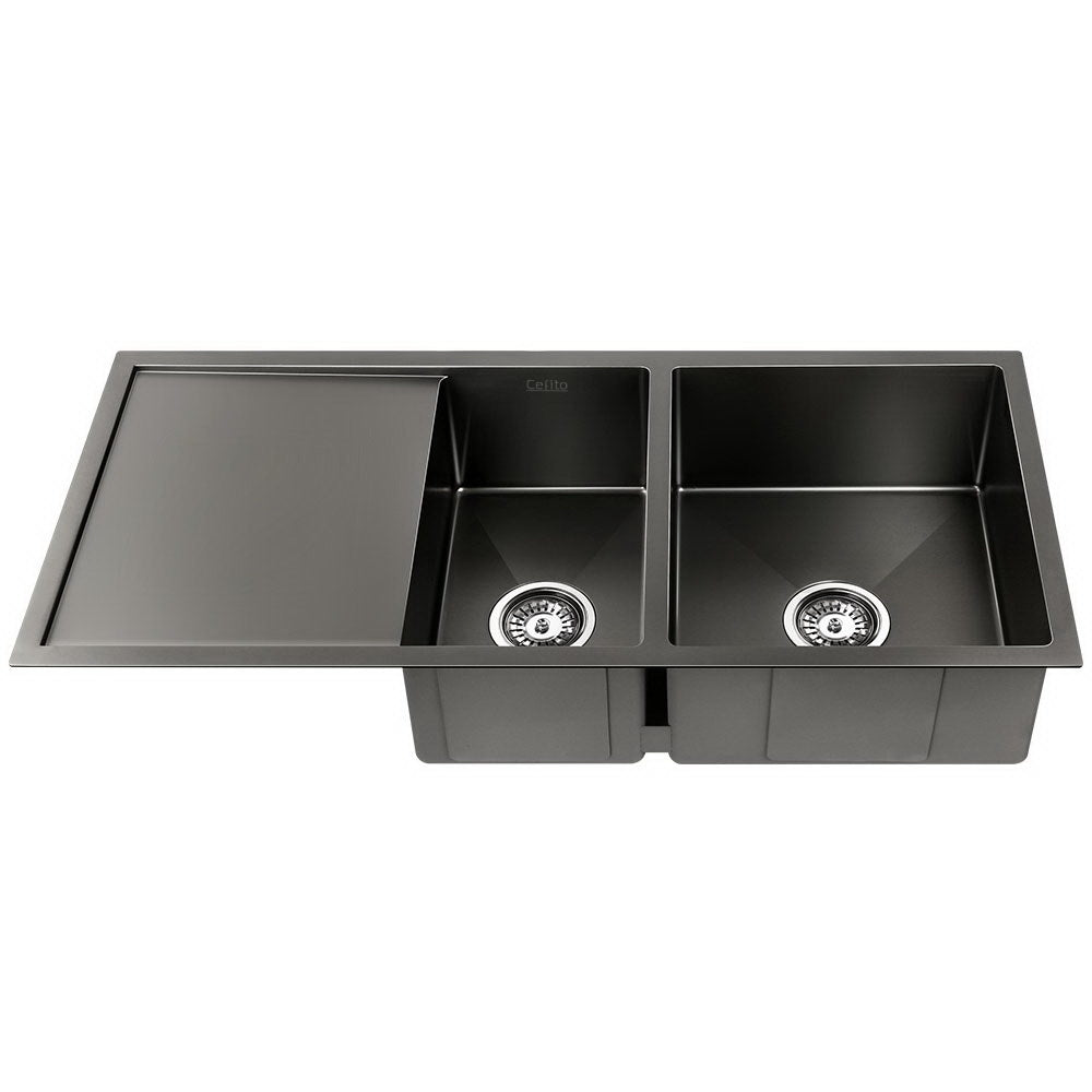Marlook Kitchen Sink 100X45CM Stainless Steel Basin Double Bowl Laundry Black