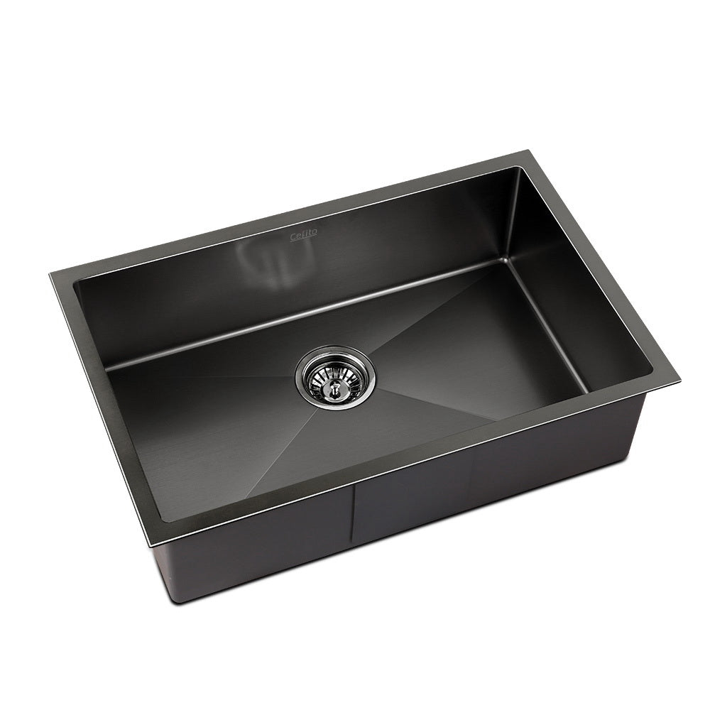 Marlook Kitchen Sink 70X45CM Stainless Steel Basin Single Bowl Laundry Black