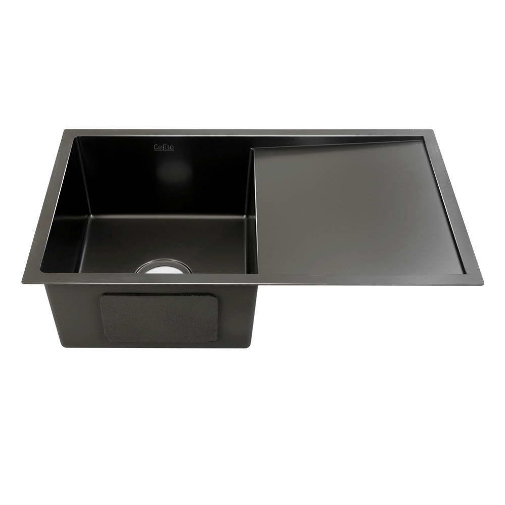 Marlook Kitchen Sink 75X45CM Stainless Steel Basin Single Bowl Laundry Black