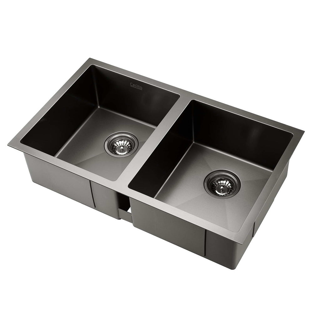 Marlook Kitchen Sink 77X45CM Stainless Steel Basin Double Bowl Laundry Black