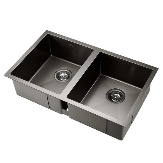 Marlook Kitchen Sink 77X45CM Stainless Steel Basin Double Bowl Laundry Black