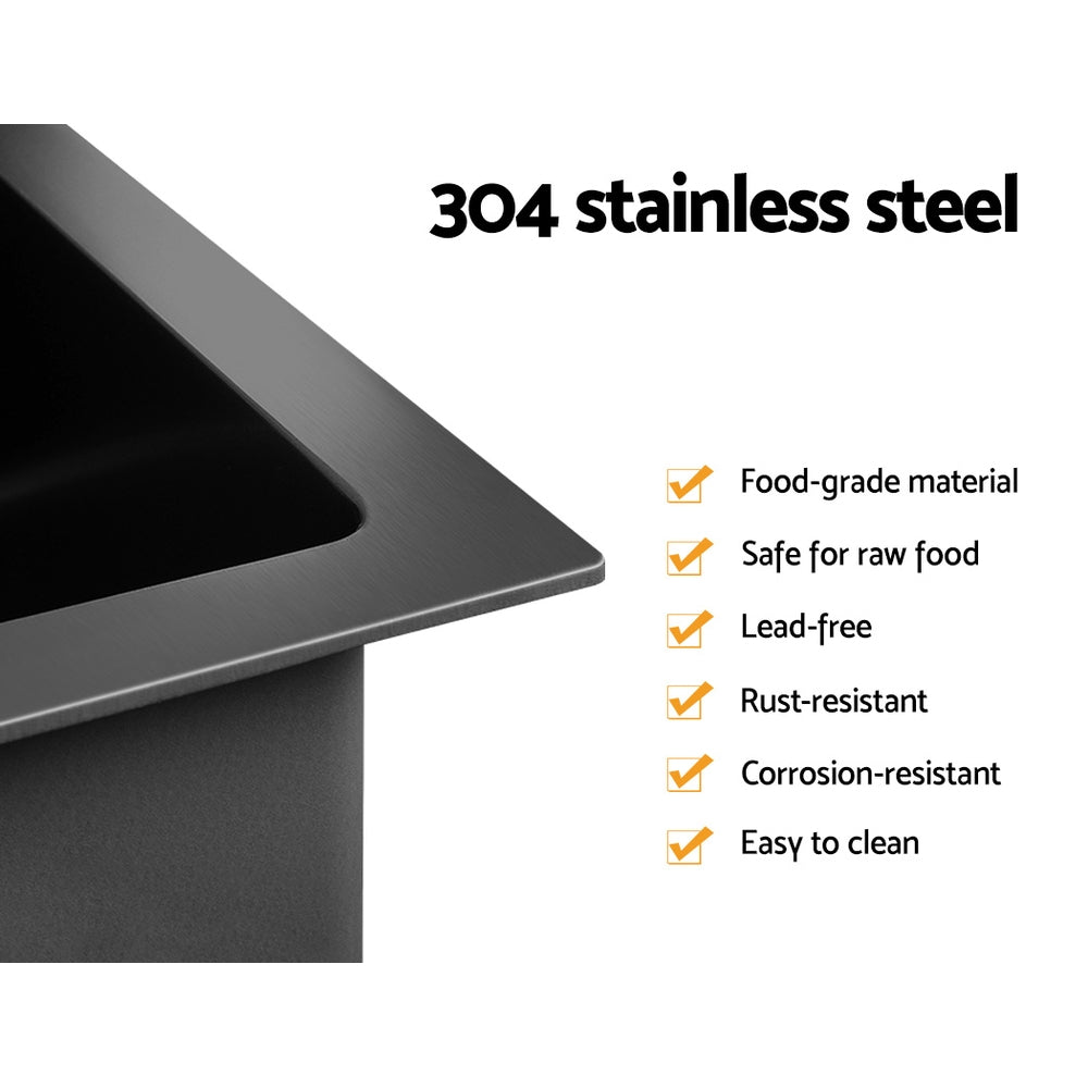 Marlook Kitchen Sink 77X45CM Stainless Steel Basin Double Bowl Laundry Black