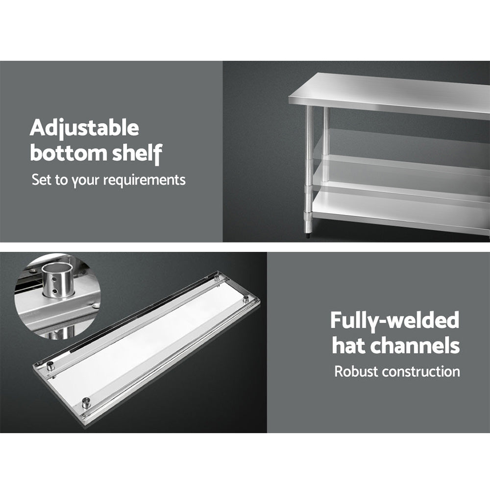 Marlook 1829x610mm Stainless Steel Kitchen Bench 304