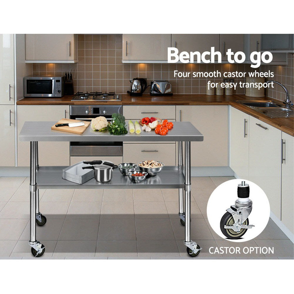 Marlook 1219x610mm Stainless Steel Kitchen Bench with Wheels 304