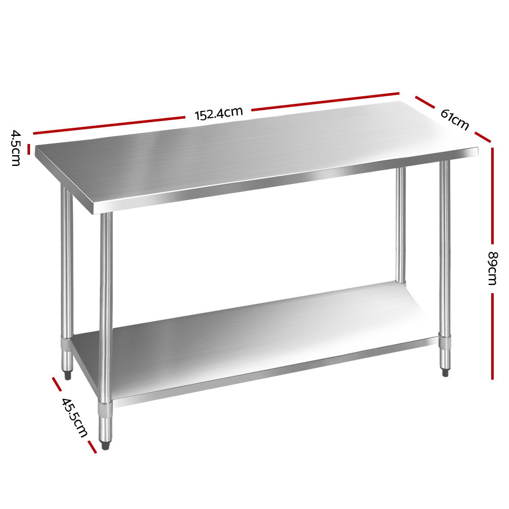Marlook 1524x610mm Stainless Steel Kitchen Bench 430