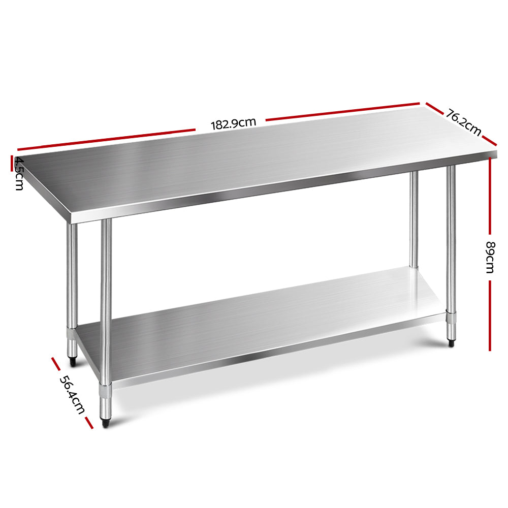 Marlook 1829x760mm Stainless Steel Kitchen Bench 430