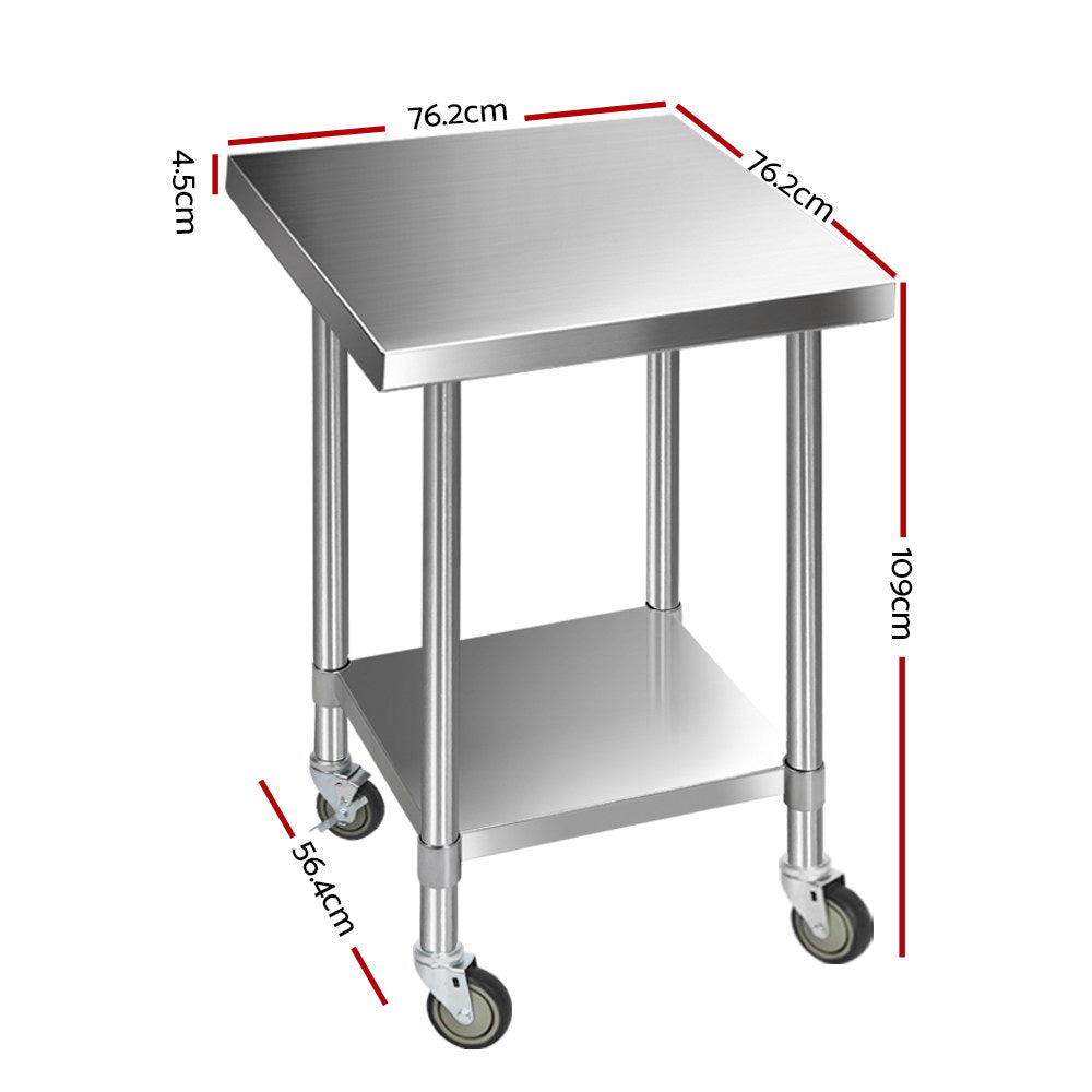 Marlook 760x760mm Stainless Steel Kitchen Bench with Wheels 430