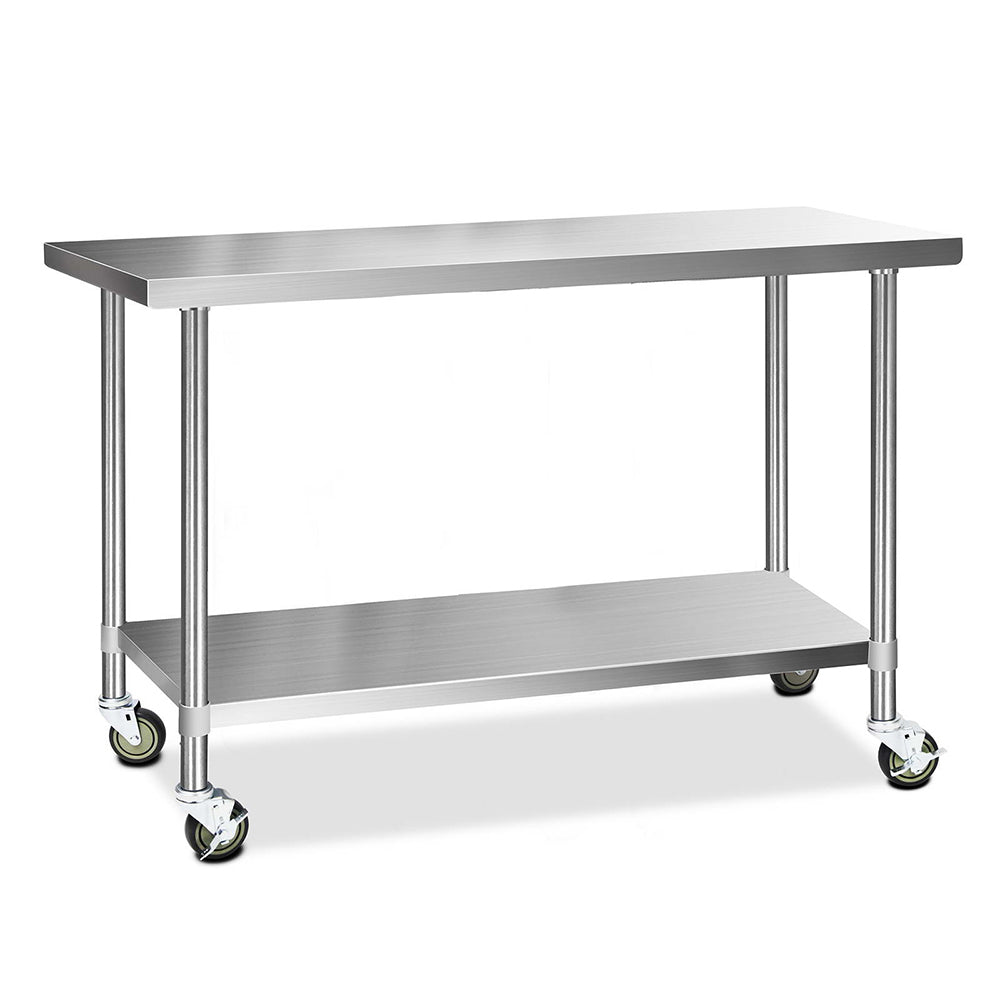 Marlook 1524x610mm Stainless Steel Kitchen Bench with Wheels 430