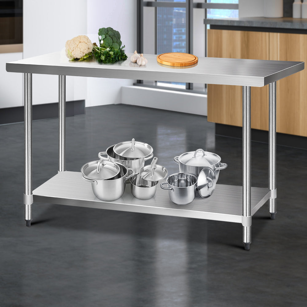 Marlook 1524x610mm Stainless Steel Kitchen Bench with Wheels 430