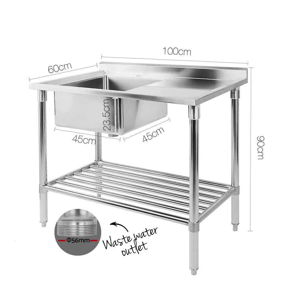 Marlook 100x60cm Stainless Steel Sink Bench Kitchen 304
