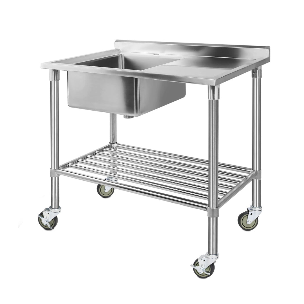 Marlook Stainless Steel Sink Bench Kitchen Work Benches Bowl Wheels 304
