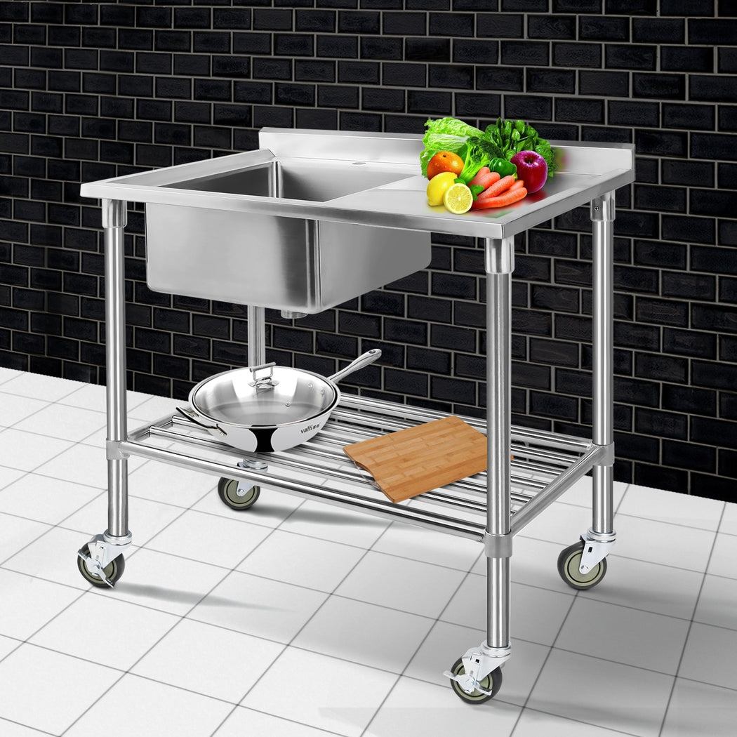 Marlook Stainless Steel Sink Bench Kitchen Work Benches Bowl Wheels 304