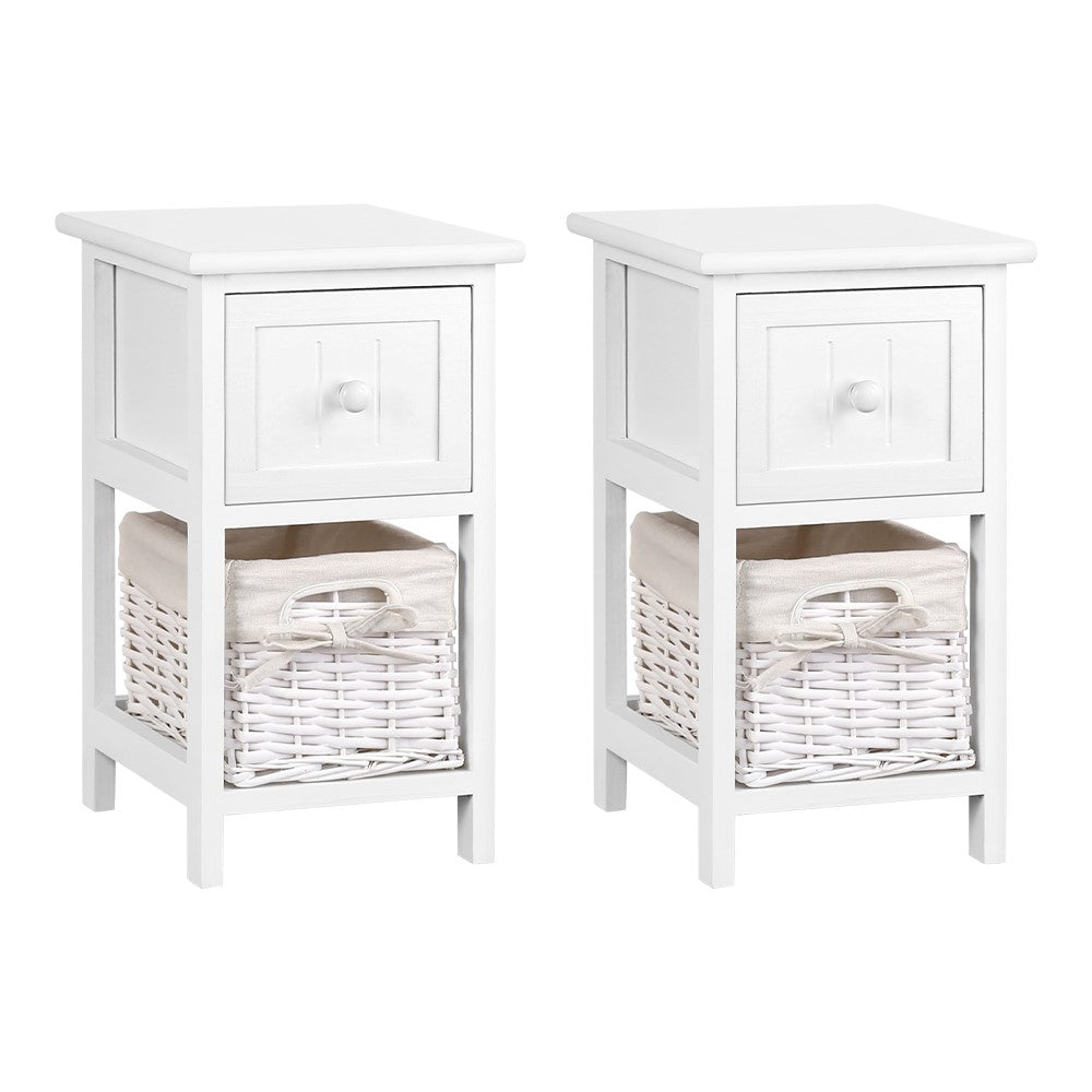Marlook Bedside Table 1 Drawer with Basket Rustic White X2