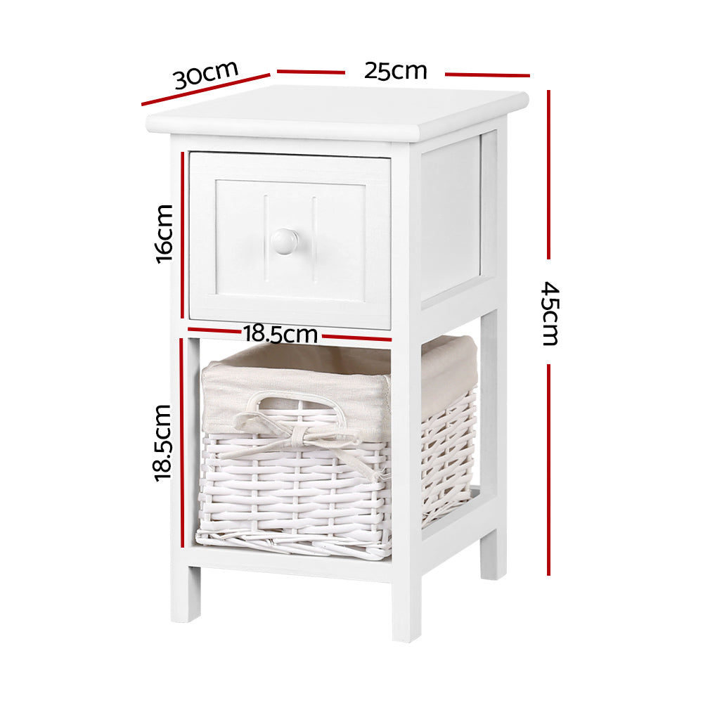 Marlook Bedside Table 1 Drawer with Basket Rustic White X2