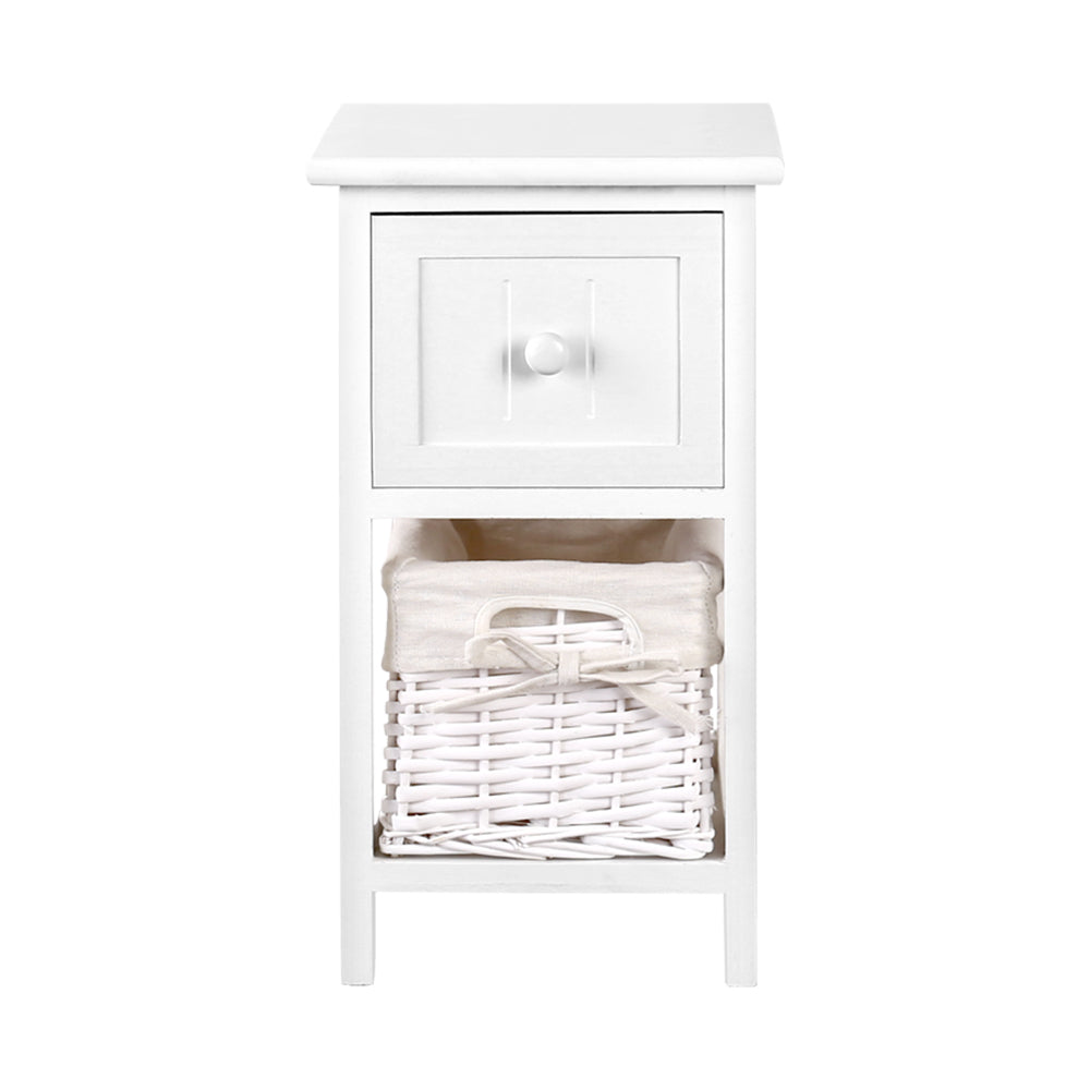 Marlook Bedside Table 1 Drawer with Basket Rustic White X2