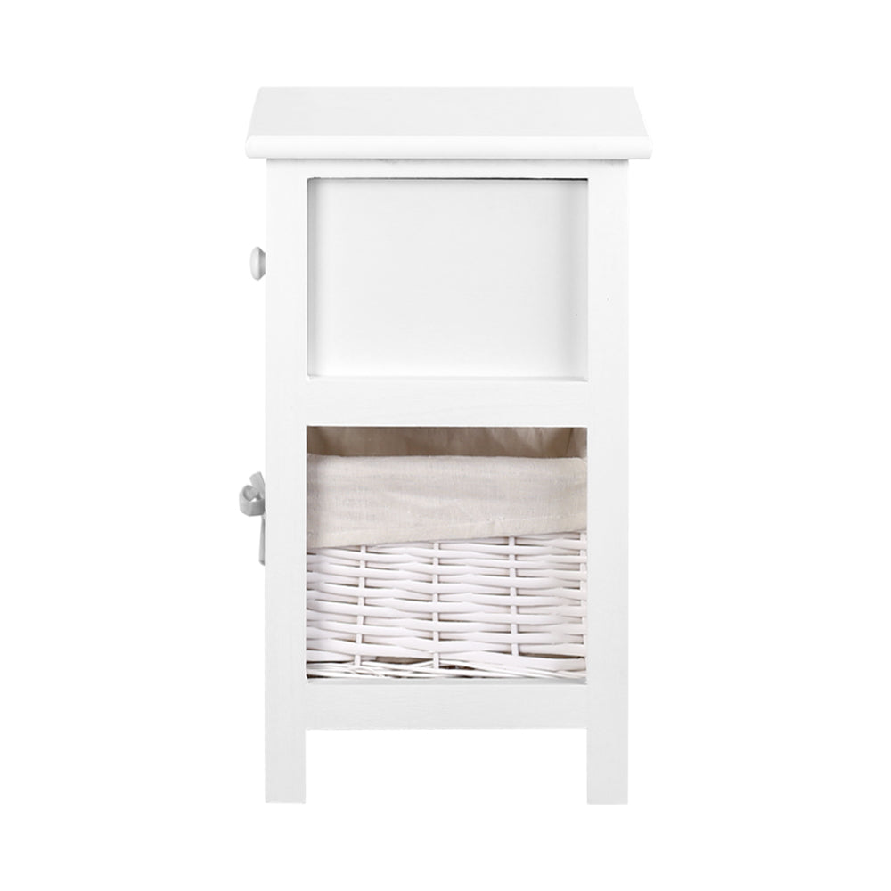 Marlook Bedside Table 1 Drawer with Basket Rustic White X2