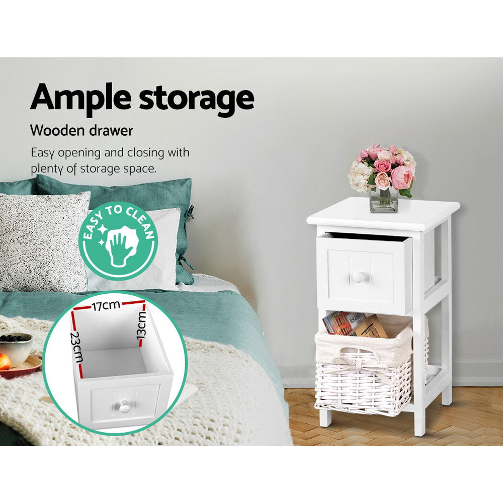 Marlook Bedside Table 1 Drawer with Basket Rustic White X2