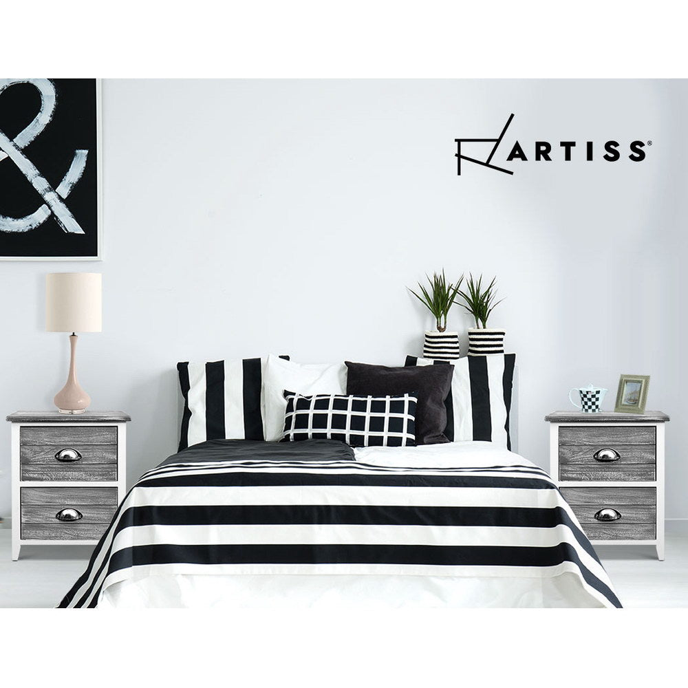 Marlook Bedside Table 2 Drawers Vintage X2 - THYME Grey