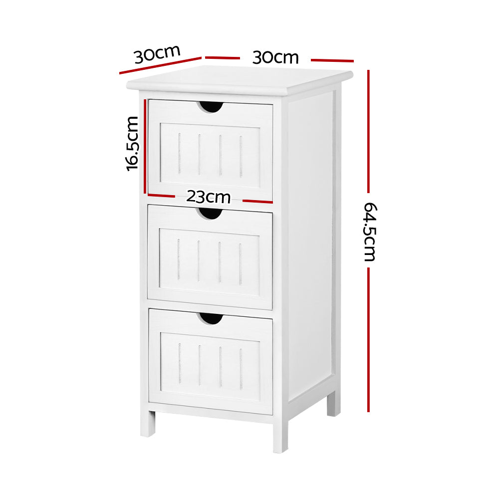 Marlook Bedside Table Bathroom Storage Cabinet 3 Drawers White