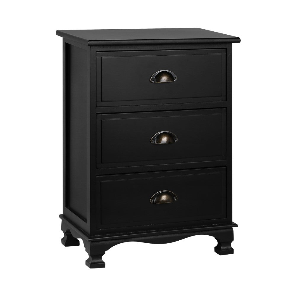 Marlook Bedside Table 3 Drawers Vintage - THYME Black