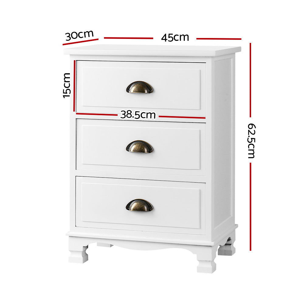 Marlook Bedside Table 3 Drawers Vintage - THYME White